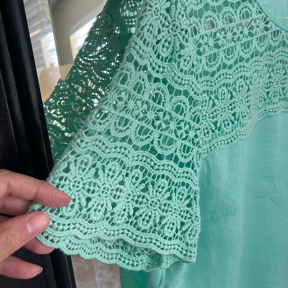 J. Crew Factory Linen Green Lace Short Sleeve Shirt Size‎ 10 - Picture 2 of 7